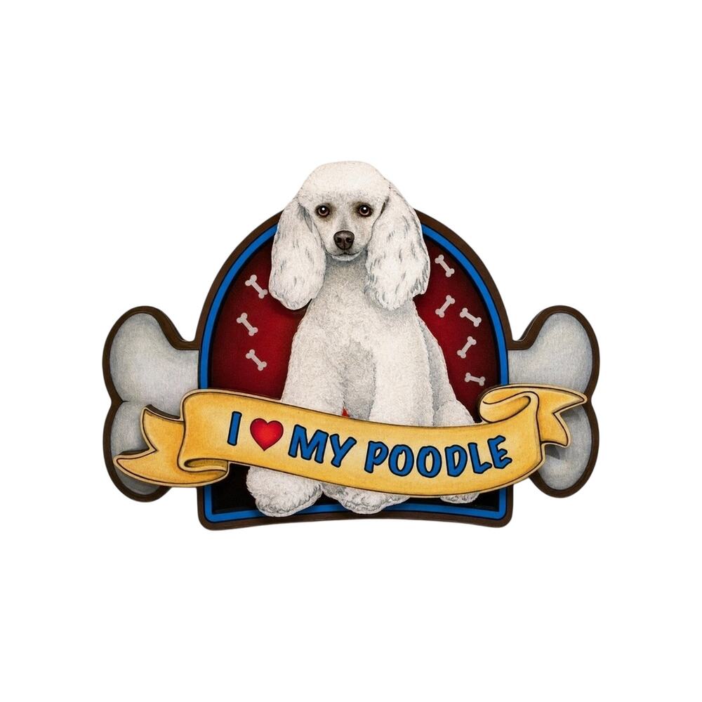 NEW I Love My Poodle Wooden 3D Fridge Car Magnet Pet Dog Lover Gift